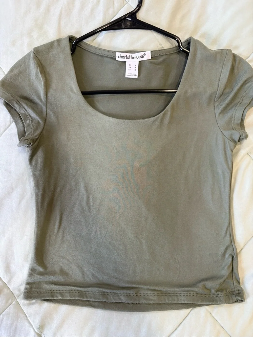 Charlotte Russe Olive Green Scoop Neck Short Sleeve Tee